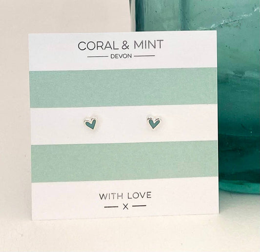 Mini Heart Studs - Mint Enamel