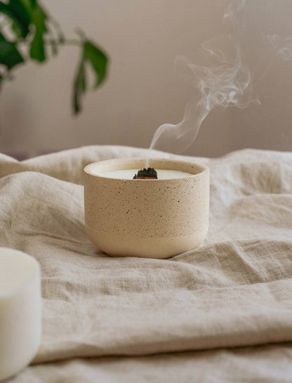Stoneware Soy Wax Candle with Wooden Wick