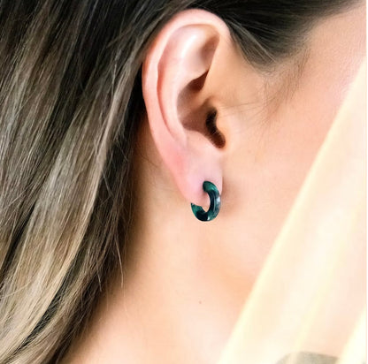 Dark Green Tortoiseshell Huggie Hoop & Small Strip Dangle Earrings Multipack