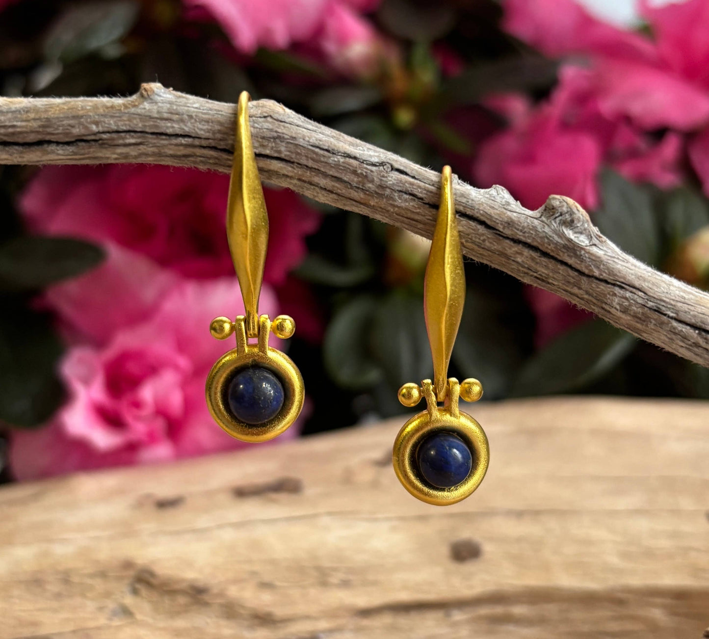 18ct Gold Plated Egyptian Style Lapis Lazuli Earrings 