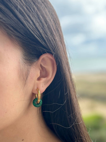 18ct Gold Plated Malachite Doughnut Earrings