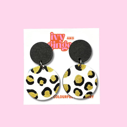 Hand Painted Statement Gold leopard Print Dangle Earrings