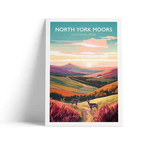 North York Moors National Park - Stags - Travel Poster