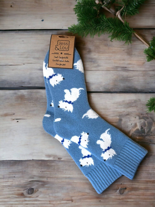 Wonderful Westie's Ribbed Cornflower Socks SL357