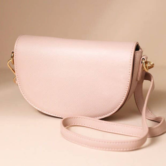 Vegan Leather Half Moon Crossbody Bag in Pink