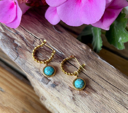 18ct Gold Plated Turquoise Twisted Huggie Earrings