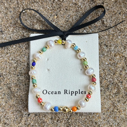18ct Gold Plated Fresh Water Pearl Elastic Bracelet