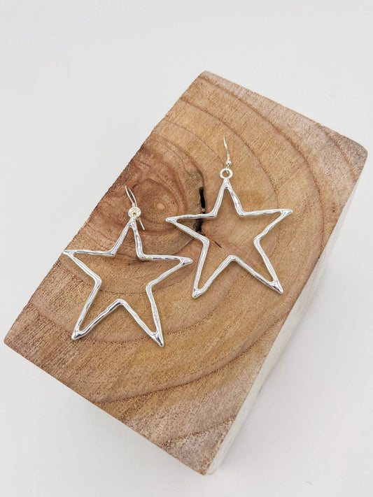 Statement Drop Star Earrings in Silver