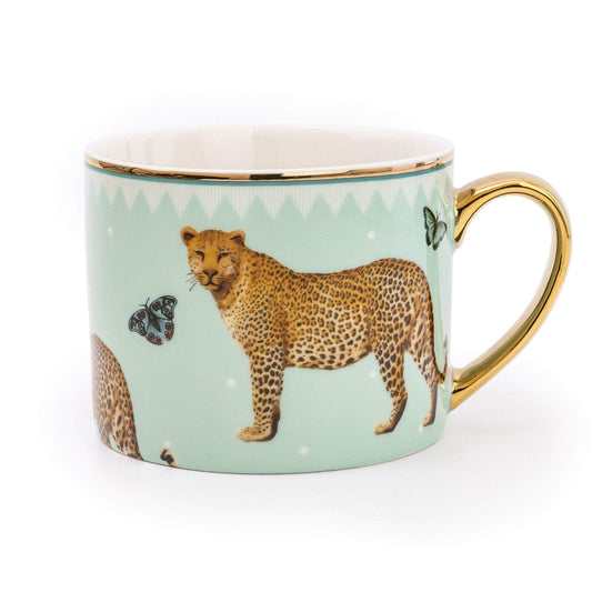 Leopard Pale Green Straight Sided Mug with Gold Handle