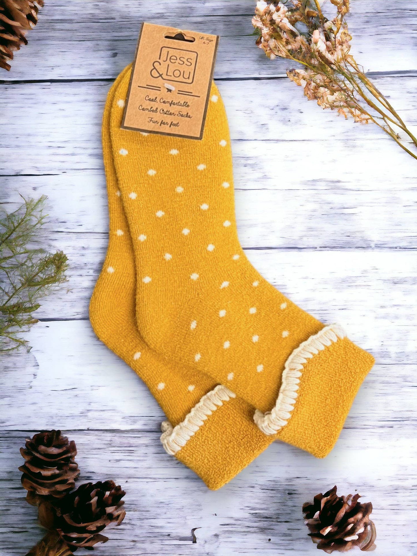 Super Cosy Gold Dotty Cuff Socks SL109