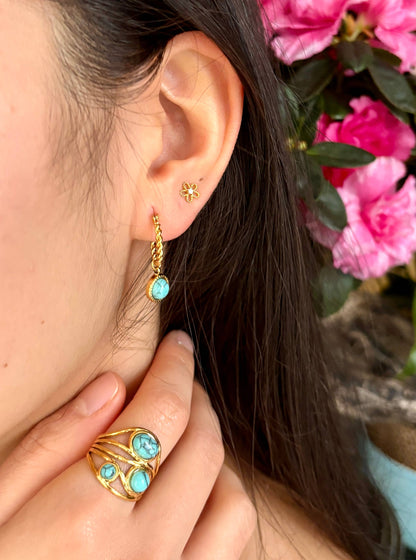 18ct Gold Plated Turquoise Twisted Huggie Earrings