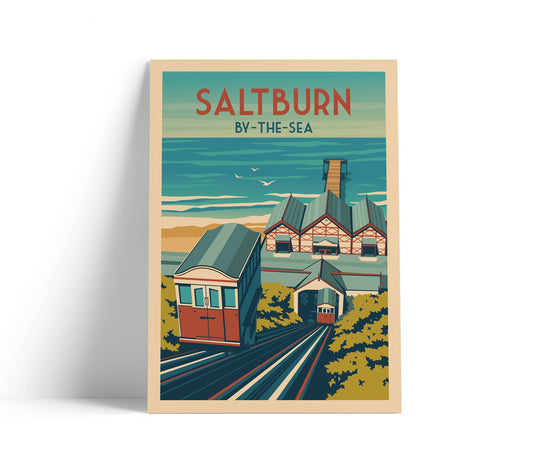 Saltburn By The Sea Print - Cliff Tram Railway - England (retro)