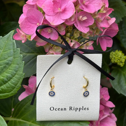 Vermeil - 18ct Gold Plated Blue Disc Huggie Earrings