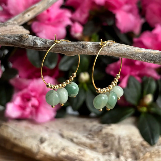 18ct Gold Plated Aventurine Cluster Hoop Earrings
