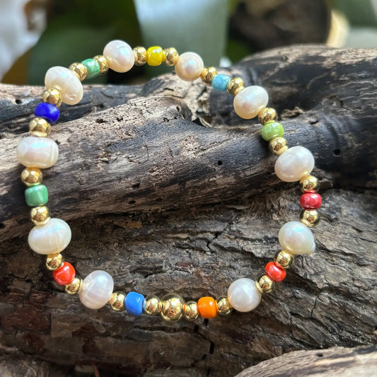 18ct Gold Plated Fresh Water Pearl Elastic Bracelet