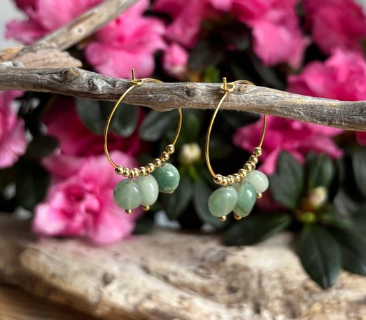 18ct Gold Plated Green Aventurine Cluster Hoop Earrings