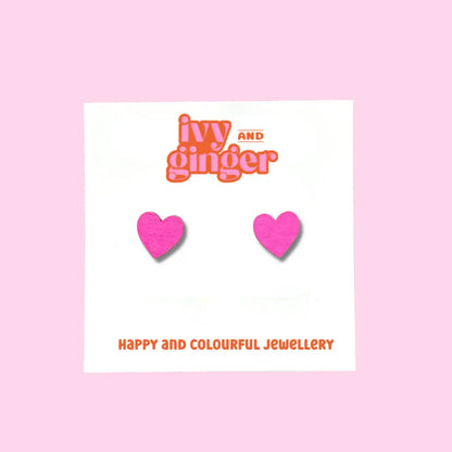 Mini neon pink statement heart hand painted stud earrings