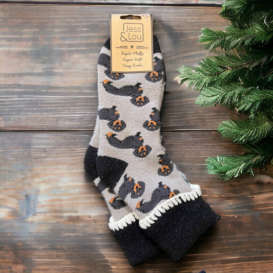 Delightful Dachshunds Grey Super Cosy Cuff Socks SL704