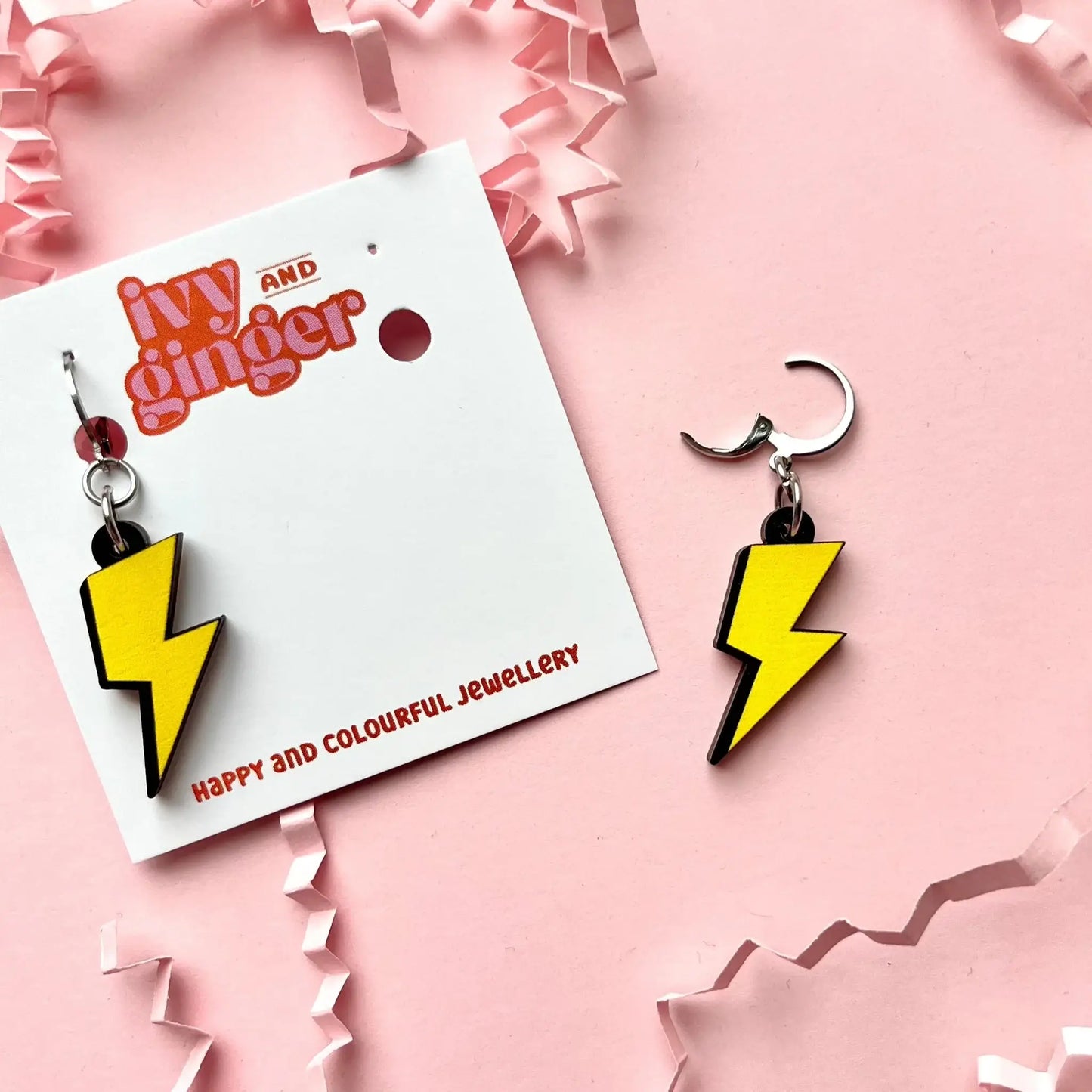 Bolt huggie hoop drop dangles lightweight wooden earrings
