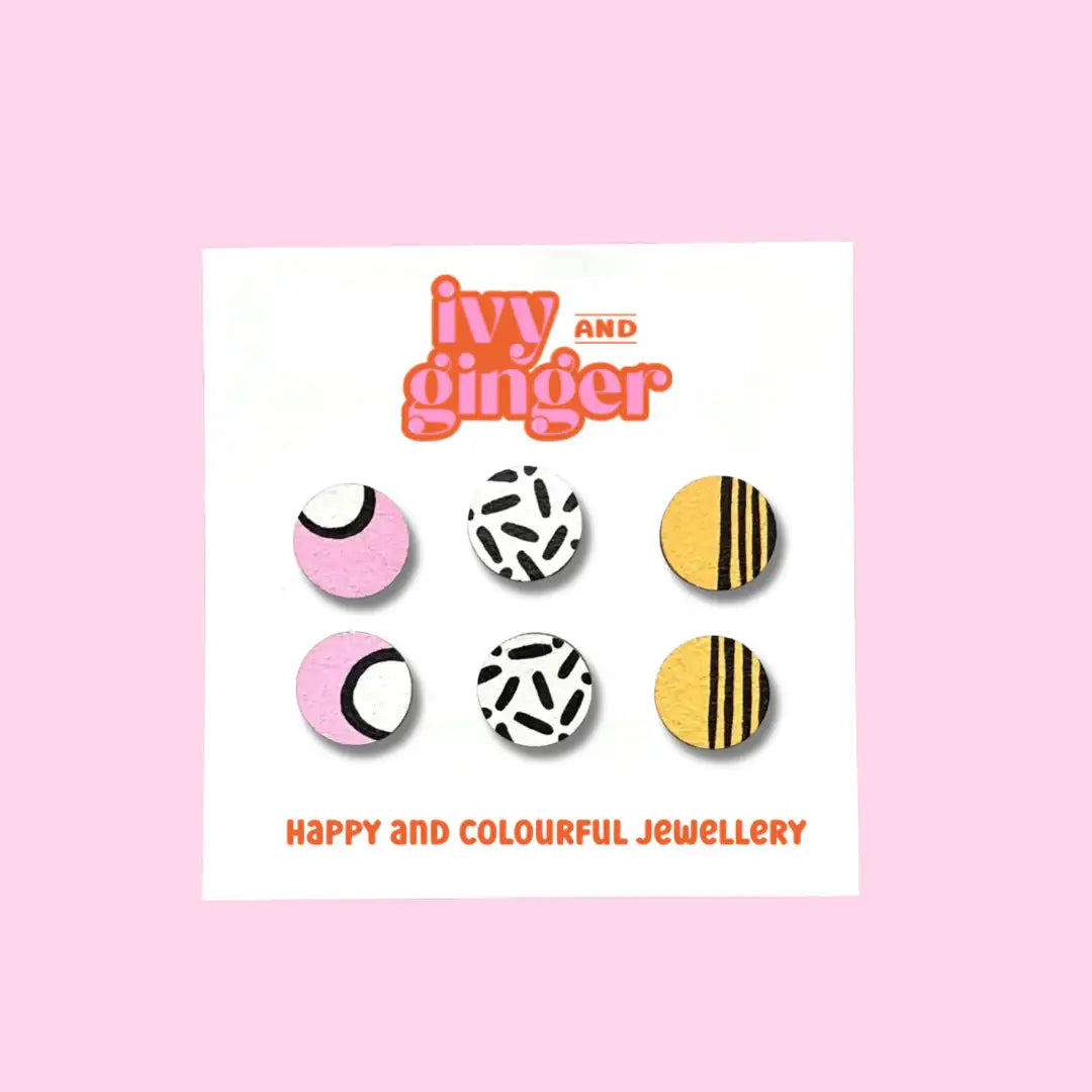 Handmade tropical mini stud earrings set hand painted wood