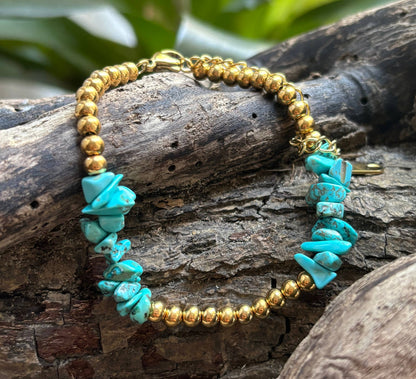 18ct Gold Plated Turquoise Chips Bracelet