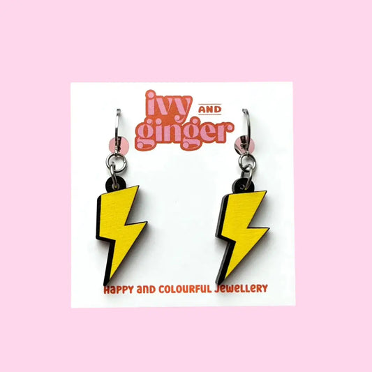 Bolt huggie hoop drop dangles lightweight wooden earrings