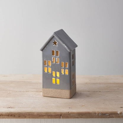 20cm Grey Light Up House W/Star