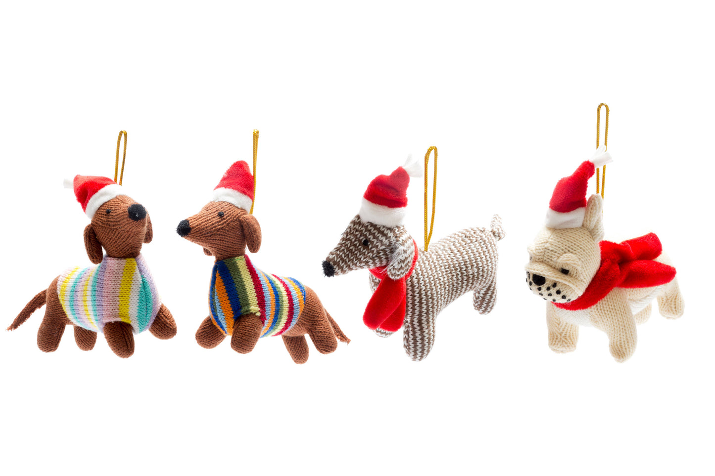 Knitted Dachshund Christmas Ornament in Bright Stripe Jumper