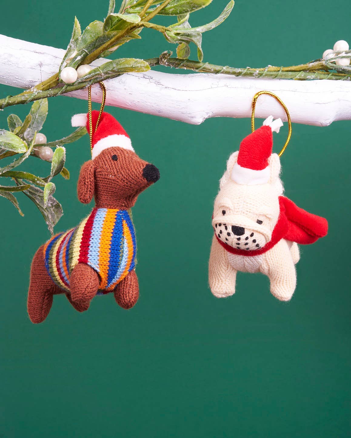 Knitted Dachshund Christmas Ornament in Bright Stripe Jumper