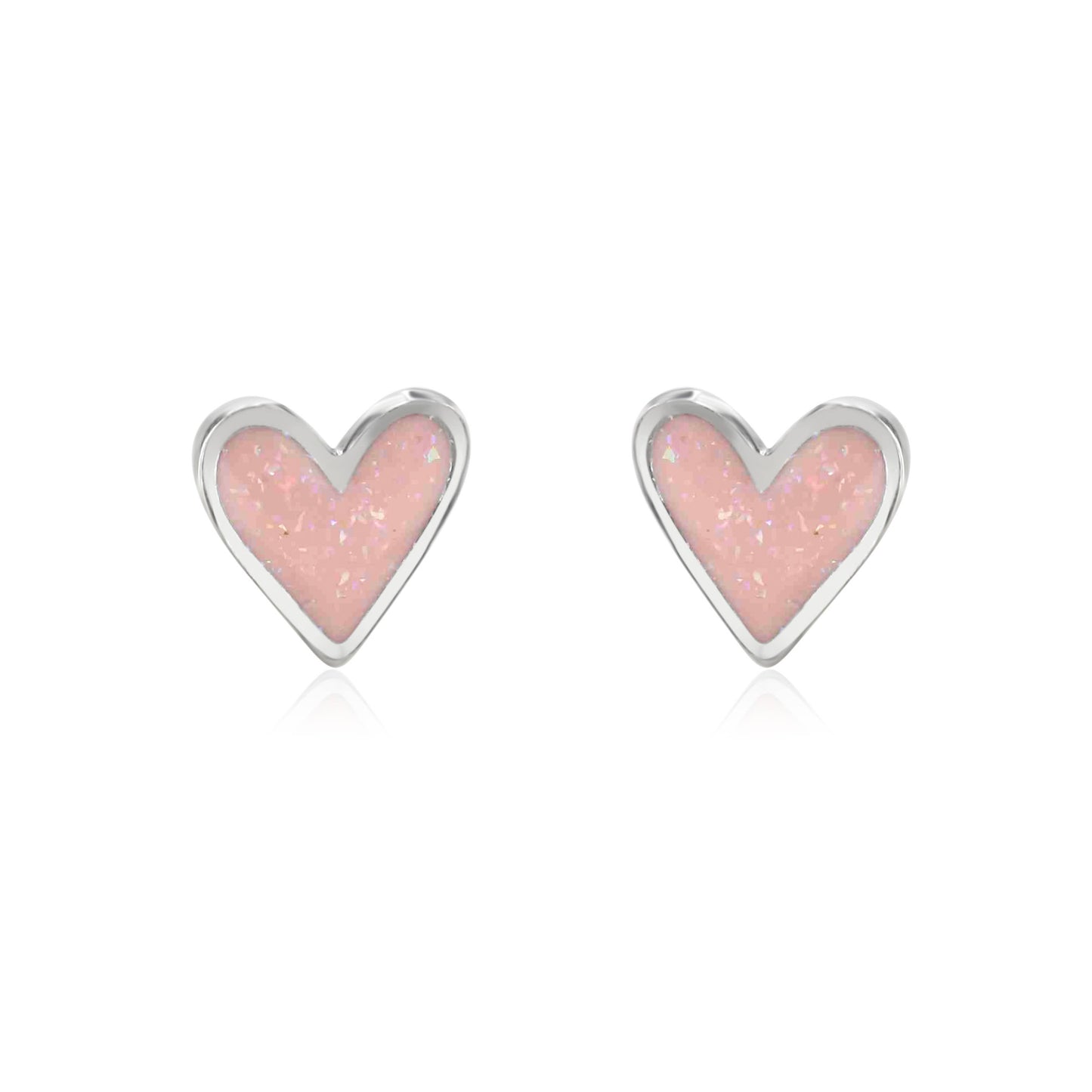 Mini Heart Studs - Pink Sparkle Enamel