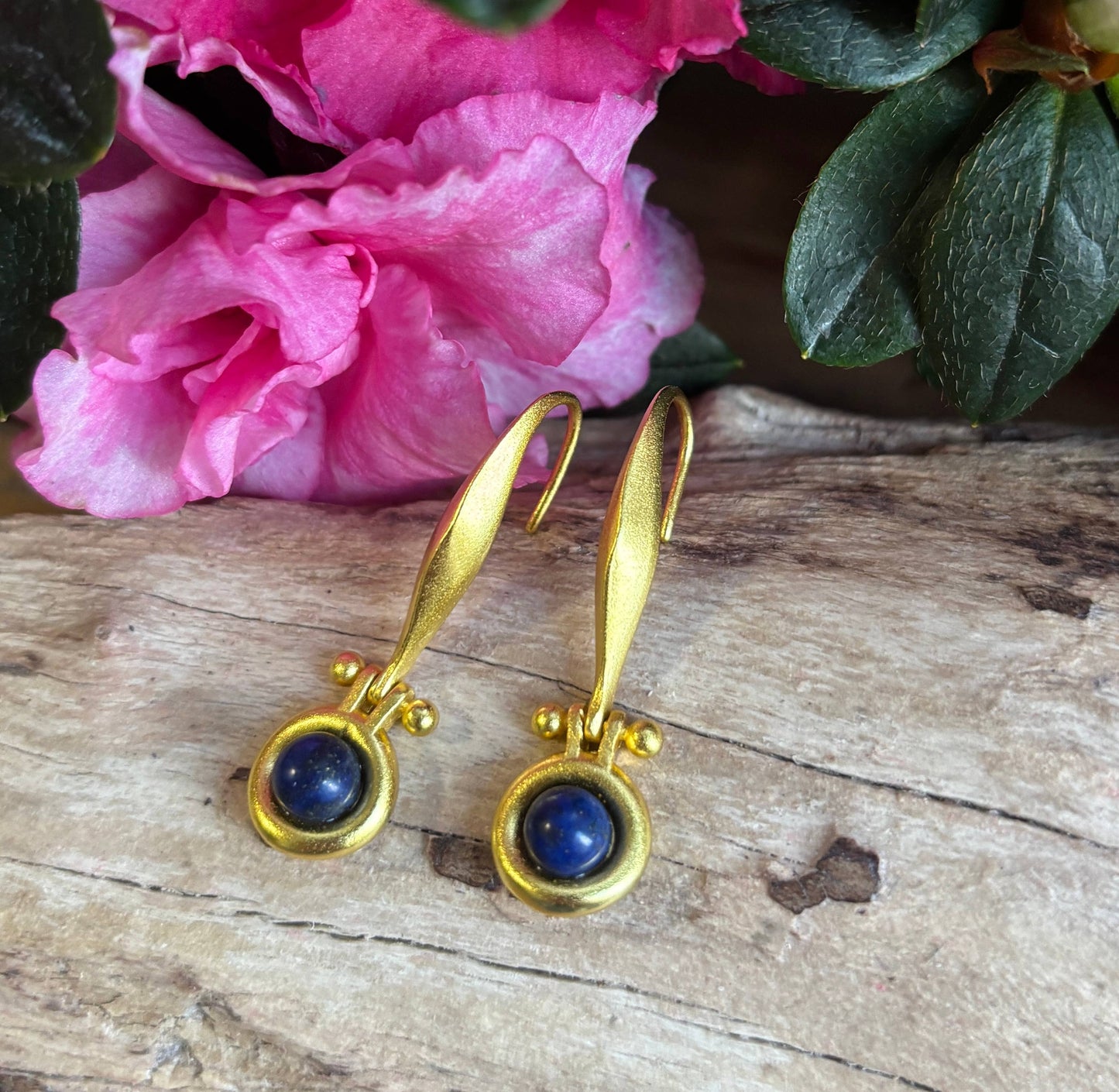 18ct Gold Plated Egyptian Style Lapis Lazuli Earrings 