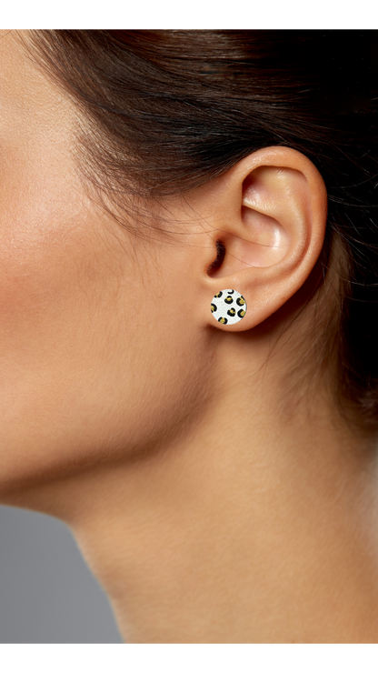 Gold Leopard Print Hand Painted Wooden Earrings Stud Set
