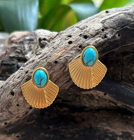 18ct Gold Plated Turquoise Fan Earrings