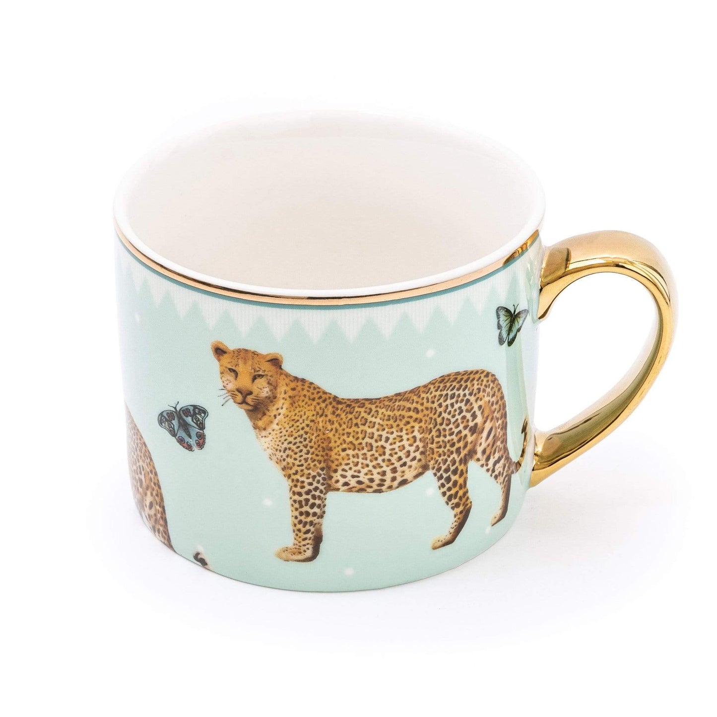 Leopard Pale Green Straight Sided Mug with Gold Handle