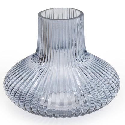 Blue Ridged Glass Vase 18.5cm