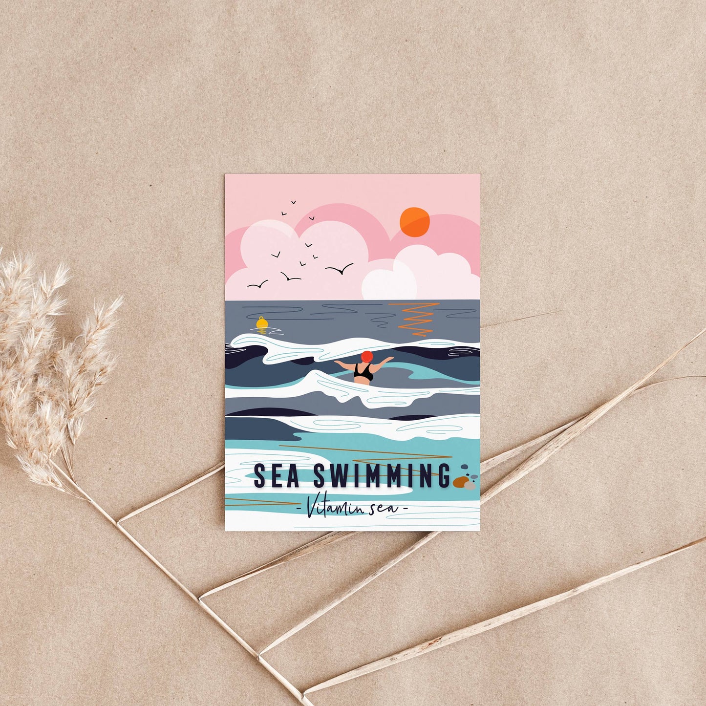 Sea swimming print coastal print wild swimming poster print A4