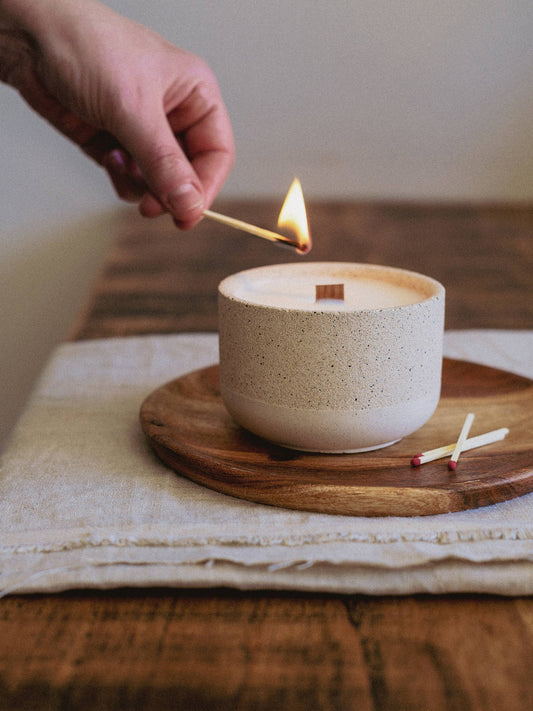 Stoneware Soy Wax Candle with Wooden Wick