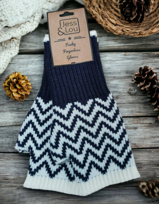 Blue Herringbone Fingerless Glove/Wrist Warmer GL101