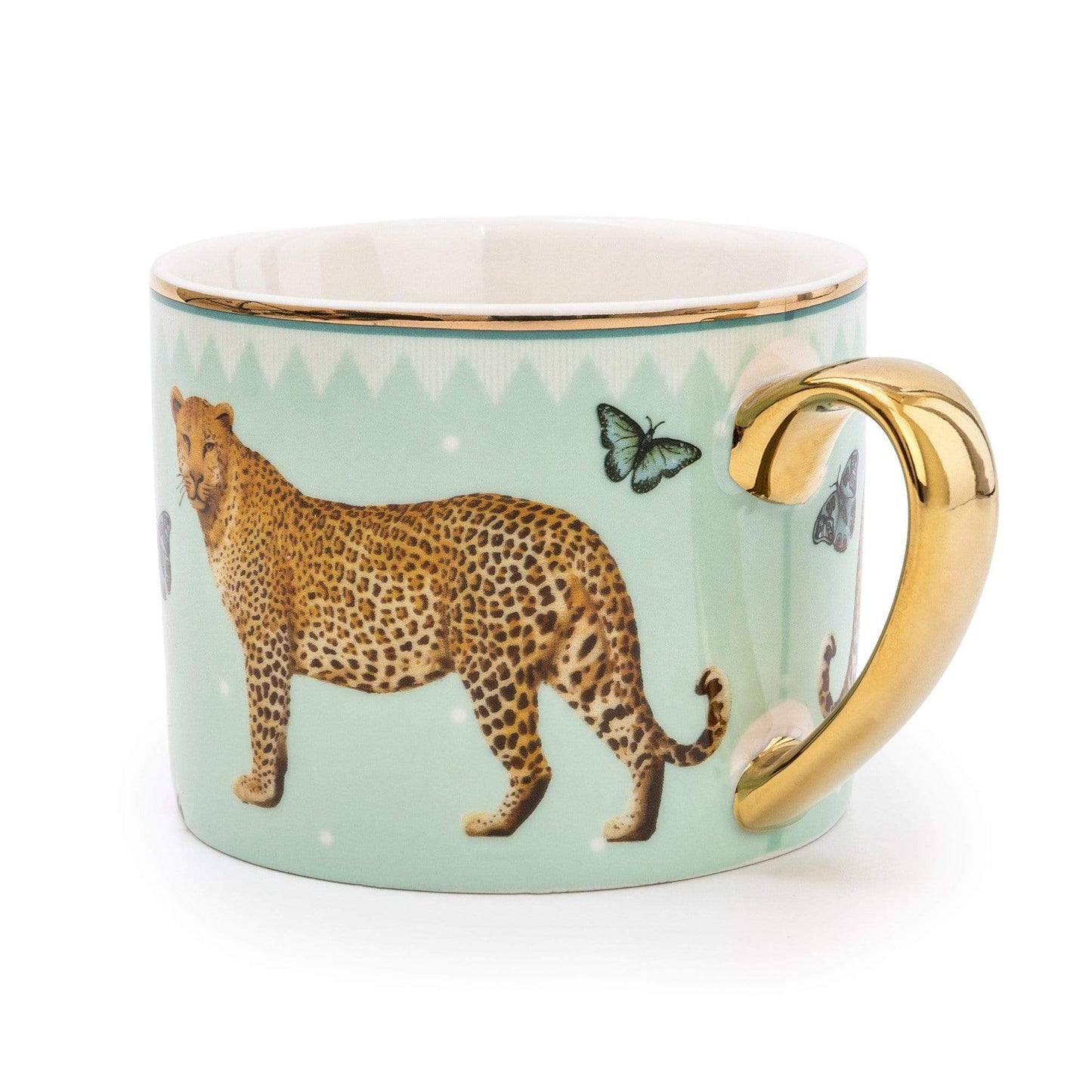 Leopard Pale Green Straight Sided Mug with Gold Handle