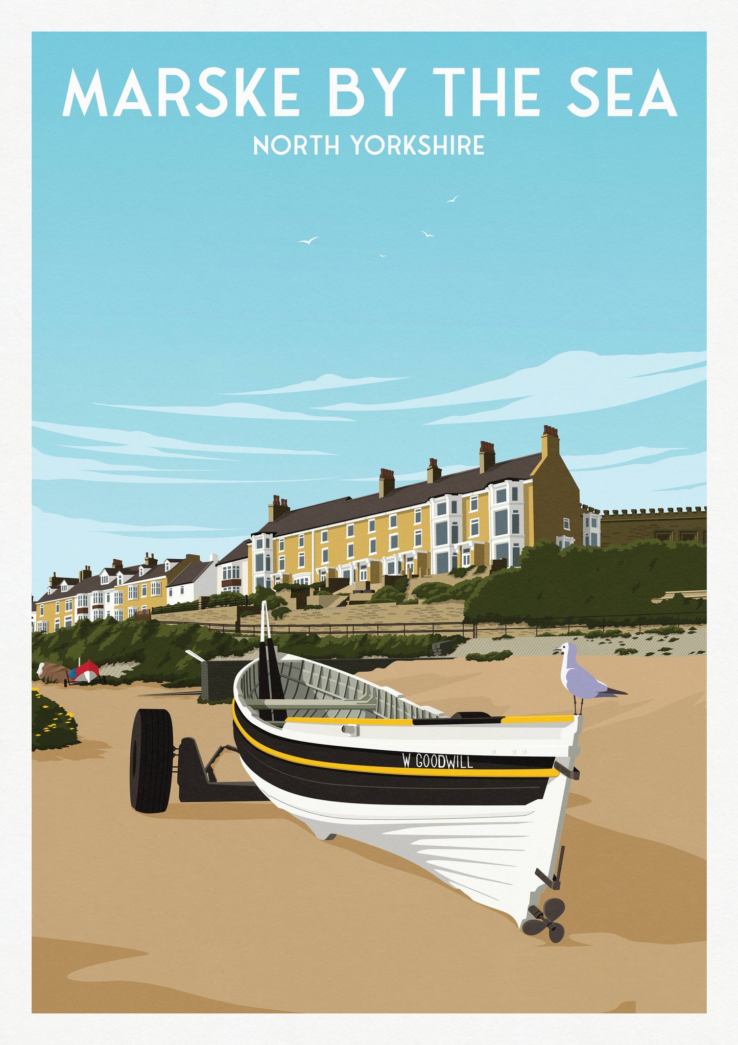 Marske By The Sea Beach Print - England Travel Poster