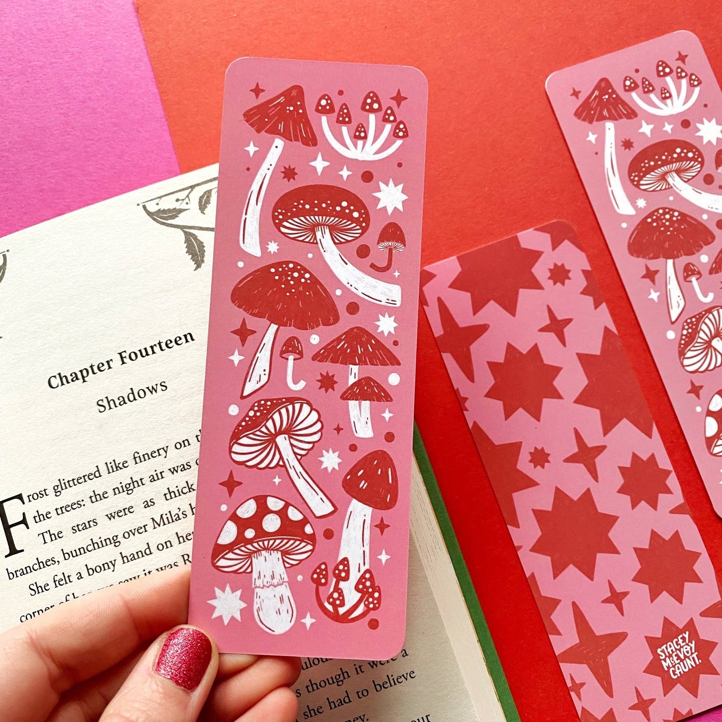 Pink and Red Mushroom Bookmark