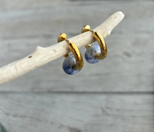 18ct Gold Plated Lapis Lazuli Doughnut Earrings