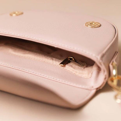 Vegan Leather Half Moon Crossbody Bag in Pink