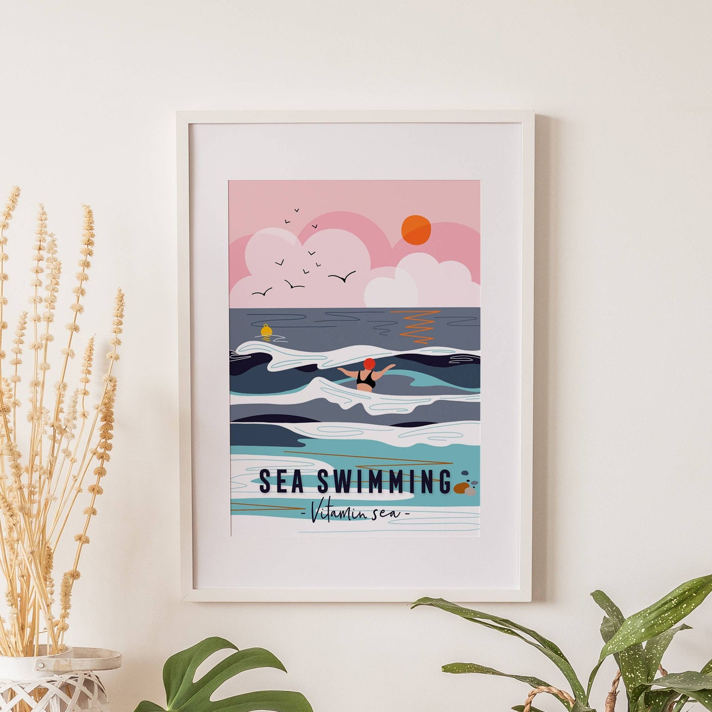 Sea swimming print coastal print wild swimming poster print A4