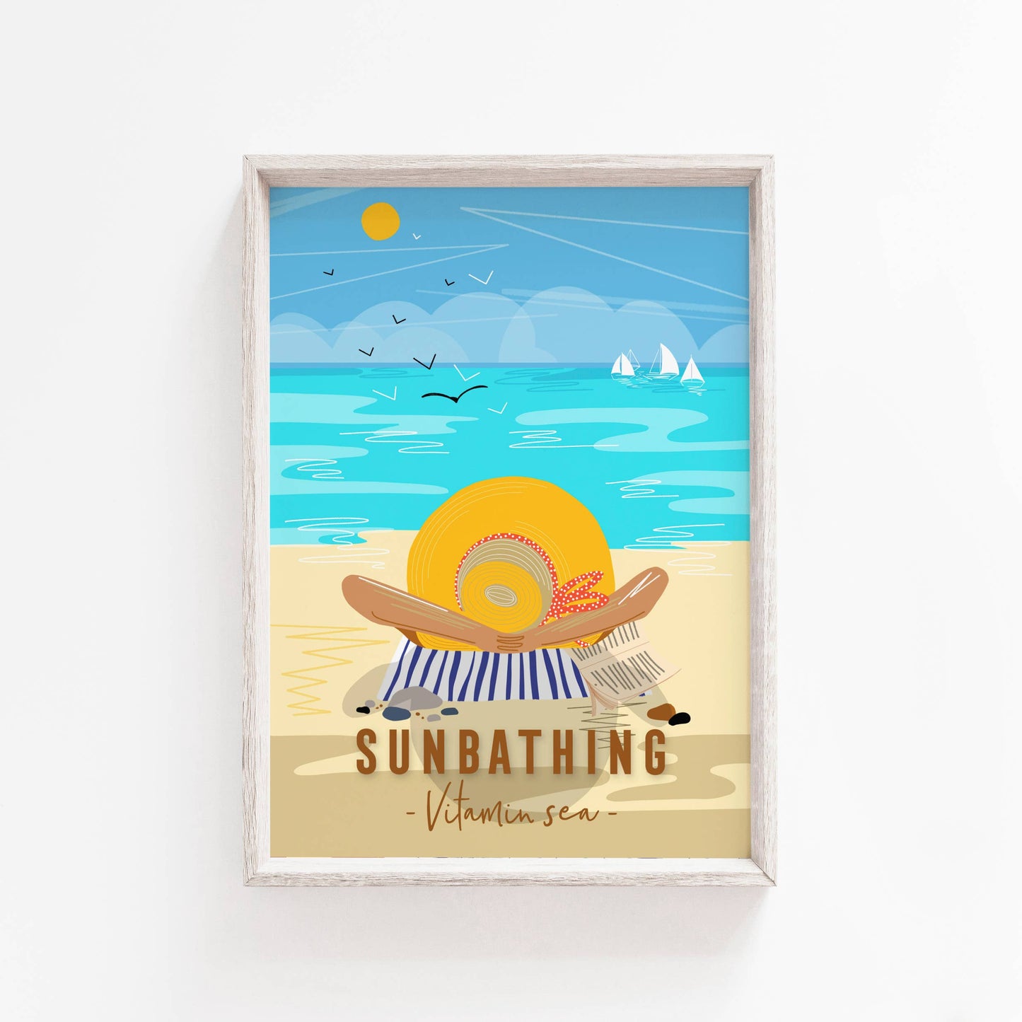 Sunbathing Vitamin Sea- Coastal Print Unframed A4/ A3